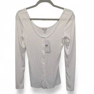 New with Tags Guess White Ribbed Snap Button Long Sleeve Shirt Size XS